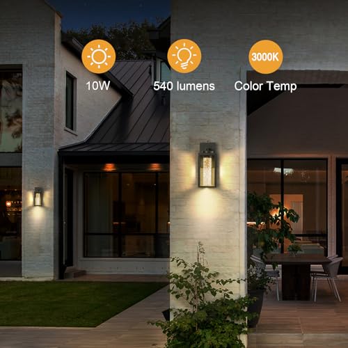 Image of VIANIS 2 Pack Exterior Garage Lighting Fixtures Wall Mount, 100% Aluminum | Durable Crystal Bubble Glass, Modern Black Outdoor Porch Lights for House, Built-in LED Outdoor Wall Sconce Lights Lantern