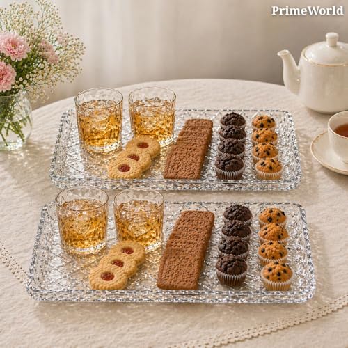 Image of PrimeWorld Glass Plate Set of 2-280 mm | Crystal Clear Large Serving & Dinner Plates for Pasta, Salad, Desserts & Snacks | Elegant Glass Dinnerware for Home, Parties & Gifting