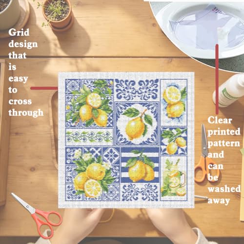 Image of FREEBLOSS 11CT Cross Stitch Kit Stamped Cross Stitch Craft Kit with Stitching Guide for Beginners Lemon Embroidery Set Crossstitch Wall Hanging Set 17.7x17.7inch