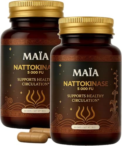 Maia Nattokinase Supplement with 5000 FU Supports Arterial Cleanliness and Heart Health Promotes Healthy Circulation Added Vitality and Wellness Plant-Based Capsules Zero Sugar 60 Capsules (2)