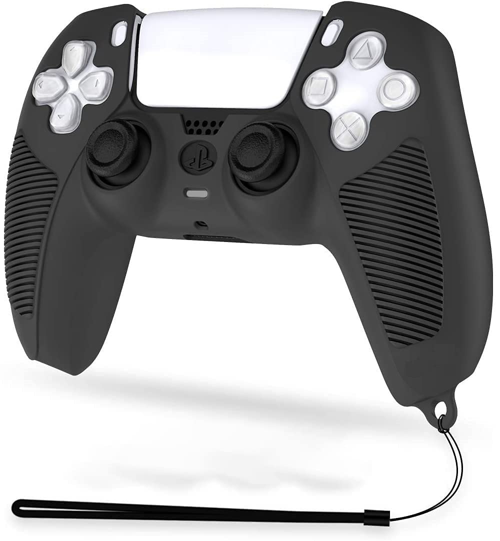 PSS Silicone Cover for PS5 Controller, Anti-Slip Shockproof Soft Rubber Protective Case Cover Skin Silicone Protector Case Accessories Set for PS 5 Gamepad with 1 Hand Strap (Black) (B0B8JBBZGJ) Amazon Price History, Amazon Price Tracker