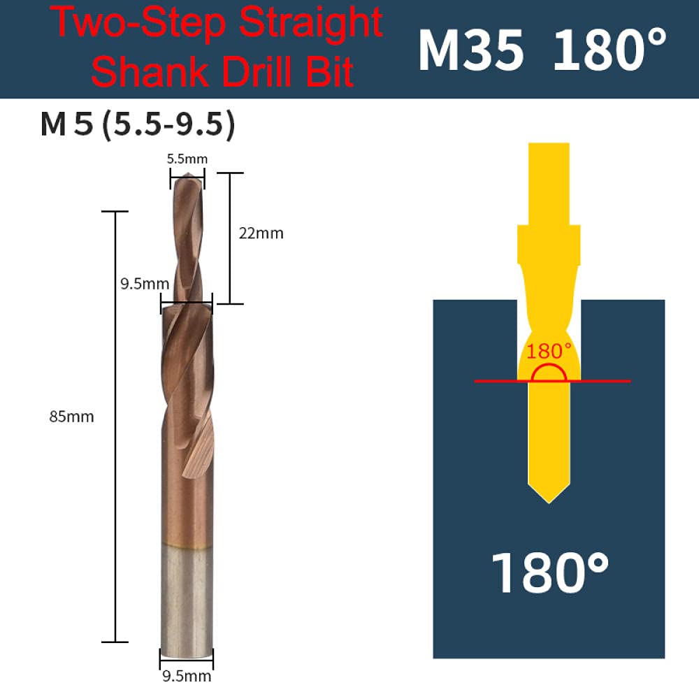 M35 HSS-CO Cobalt Two Stage Step Drill Screw Candle Twist Counter Drill Drill for Stainless Steel Drilling and Charging-M5 180 Degree