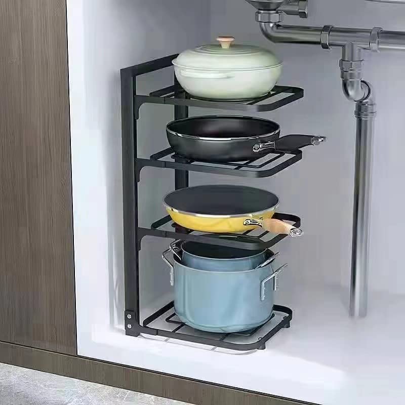 Wisecoco Organizador de Sartenes, Organizador de Ollas y Sartenes, Organizador de Ollas de Esquina Redonda de Cojinete Fuerte Multicapa para Almacenamiento de Armario de Cocina(4 Tier)