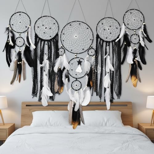 5 Pack Dream Catchers Boho Wall Decor Moon and Sun Feather...