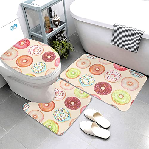 Pretty Donuts Print Rug Mats Pads Badvorleger Badezimmerteppich Set 3-teilig + Konturteppich + Toilettendeckelbezug – Bild 4