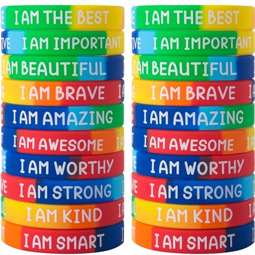 20 Pieces Inspirational Silicone Wristbands Motivational Quotes Rubber Bracelets Back to School Gift Back to School Gift for Students Kids Teachers School Prizes