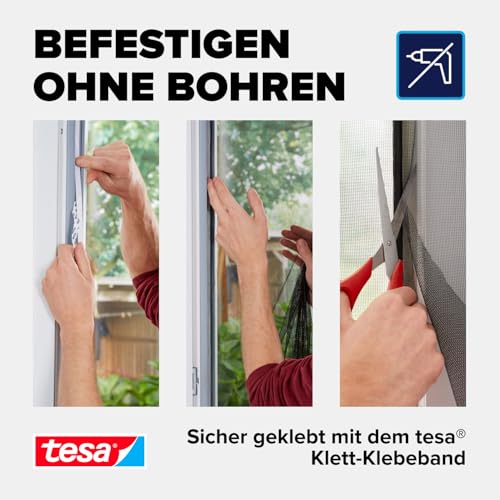 tesa INSECT STOP Klett Fliegengitter Premium für Türen - 2-tlg Insektenschutz mit Klettband, rückstandsfrei entfernbar, zuschneidbar - ohne Bohren - (2 x 65cm)120cm x 250cm - Anthrazit (Durchsichtig)