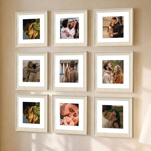 Image of Art Street Wooden Photo Frame for living room, Aesthetic Cave Design Photo Frames for Photograph, Art Work, Certificates Set of 9 (12x12 Inch, White)