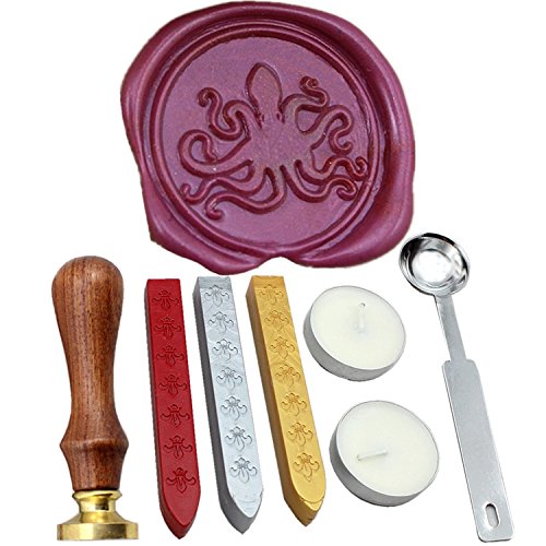 Fql Octopus Vintage Rosewood Wax Seal Stamp Gift Set With Gold Red Silver Sticks #TOP3