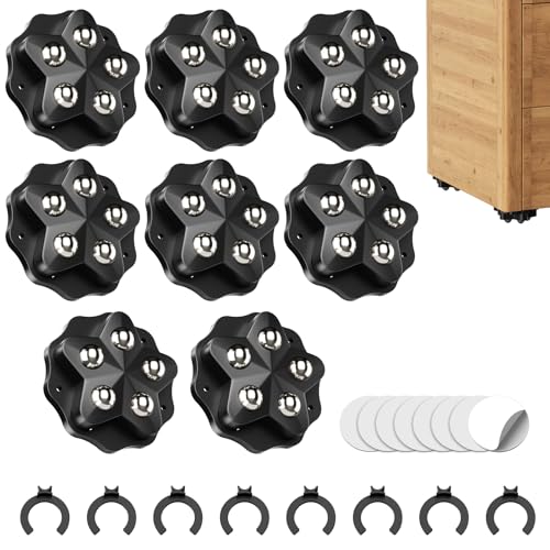 UNINGYI Ruedas autoadhesivas de 360 grados, 8 unidades, resistentes con 5 bolas de acero, ruedas autoadhesivas para aparatos de cocina, ruedas planas para muebles, con 8 frenos y 8 pegatinas