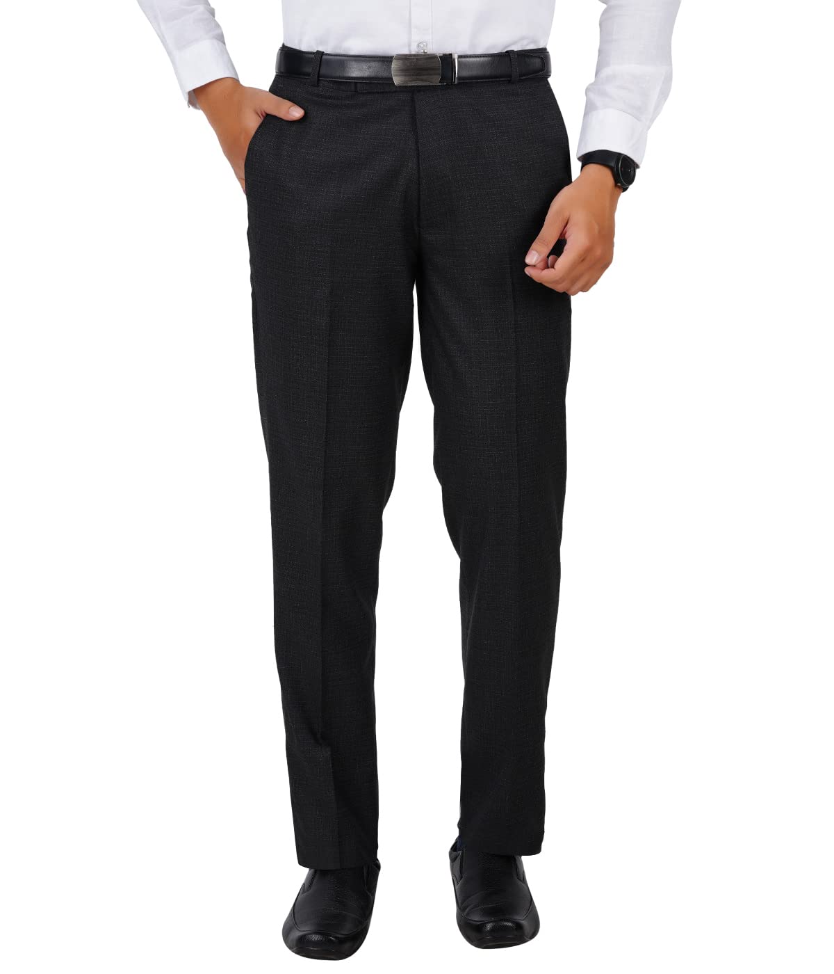 McHenry Men's Wrinkle Free Polyester Blended Stretchable Self Design Formal Regular Fit Trousers