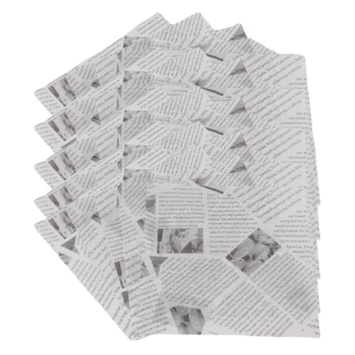 Depisuta 500 hojas de papel para charcutería, 18x18 cm, antiadherentes y resistentes a la grasa para envolver sándwiches. Forro antiadherente para cestas de comida (Impresión de periódicos blancos)
