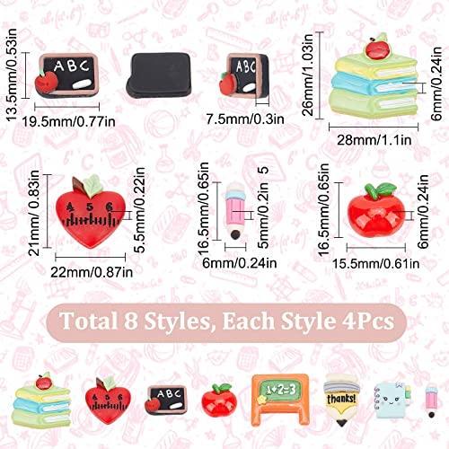 SUNNYCLUE 1 Box 32Pcs Teacher Charms Flatback School Resin Cabochons Best Teacher Student Red Apple Cabochon Pencil Notebook Large Flatbacks for jewellery Making Scrapbooking Embellishments Hair Clips - Image 2