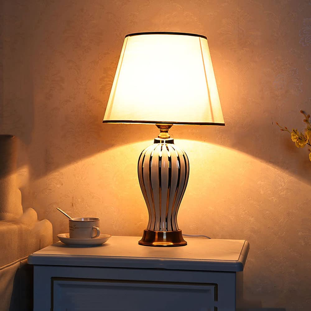asdchZen Chinese Style Painted Flower Ceramics Table Lamp, Creative White Glazed Vase Bedroom Desk Lamp, Large Oriental Bedroom Bedside Lamp, Home Office Desk Nightstand Lamp-A,B