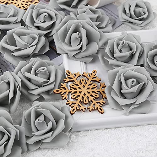 Ipopu Artificial Rose Flower Heads, 100 Pcs Real Looking Silver Gray Foam Fake Roses For Diy Wedding Baby Shower Centerpieces Arrangements Party Tables Home Decorations (Silver Gray, Stemless) #TOP3