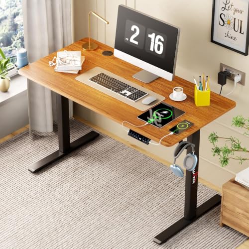 Image of Lukzer Electric Height Adjustable Desk with USB & Type-C Port 3 Memory Preset Advance Controller Ergonomic Work from Home Study Table(EST-003 /UC-Black & Oak Brown /120 x 60 cm) DIY with 3-Year Warranty