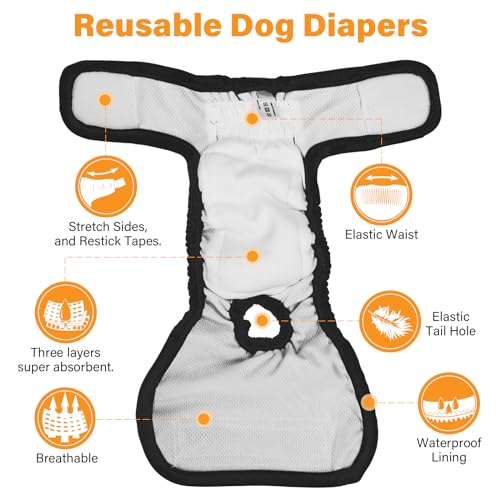 Image of 3Pcs Reusable Female Dog Diapers Physiological Pants, Pet Hygiene Panties Adjustable Shoulder Strap Size for Pets Menstrual Period Multiple Colors XS