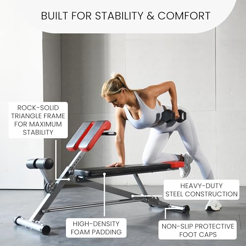 Finer Form Multi-Functional Weight Bench for Full All-in-One Body Workout – Versatile Adjustable Workout Bench for Home Gym. Fitness equipment perfect for Back HyperExtension, Bench Press, Roman Chair Exercise, Sit up. Adjusts to Decline or Flat Bench.
