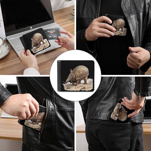 Armadillo in Desert Funny Men's Slim Bifold Wallet with Multiple Card Slots Front Pocket Purse3
