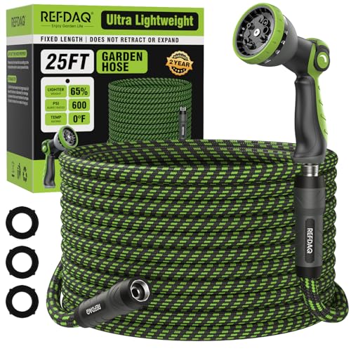 Garden Hose Flexible Ultra Lightweight Durable Kink-Free Water Hose with 10 Function Sprayer - Non-Shrinking Easy to Store All-Weather High-Pressure (25FT)