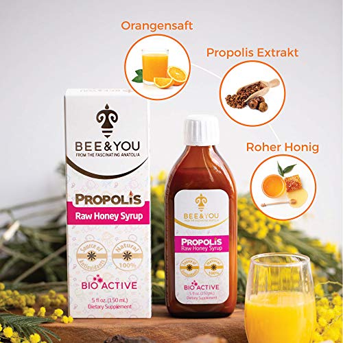 BEE&YOU Propolis Honigsirup, für Kinder mit Vitamin-C, Nahrungsergänzungsmittel für Kinder, 100% natürlich und ohne Zusatzstoffe, 33 internat. Auszeichnungen, 12 Zertifikate, Glutenfrei, ohne Zucker – Bild 4