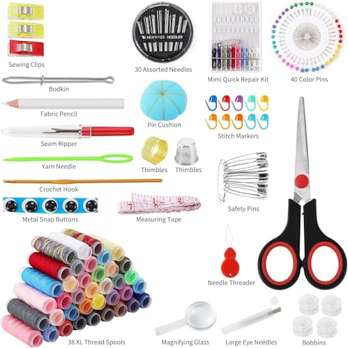 Image of Sewing Kit for Adults, 183PCS Needle and Thread Kit with Basic Sewing Supplies and Accessories for Travel Small Fixes, Emergency Repairs, Beginners, Starter