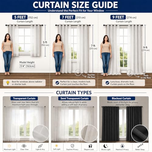 Image of Curtains 7 Feet Long for Living Room - Door Curtains Set of 1 Pcs Panel, Curtain Solid Parda for Home Decor & Office Brown Colour 7 feet (48 x 84 Inch) - 1 Pcs