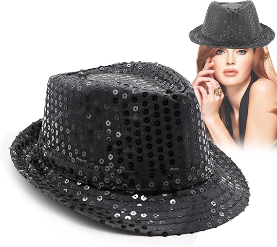 Sequin Jazz Hat 58 cm – Glitter Disco Cap for Kids Boys Girls, Shiny Hip-Hop Fancy Dress Hat, 70s Party Stage Performance Accessory for Christmas Halloween Costume