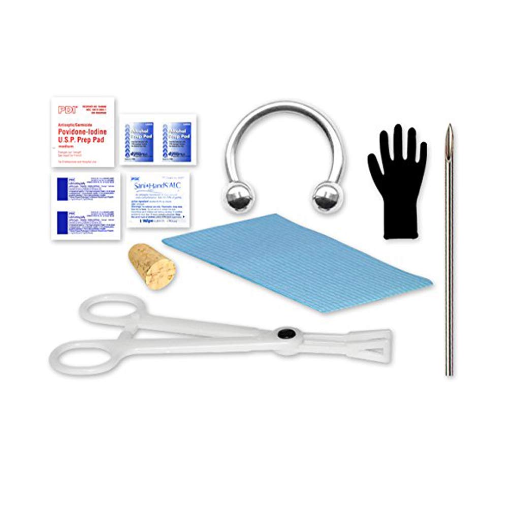 Single Eyebrow or Belly Button (Navel) Piercing Kit 14g Circular Barbell