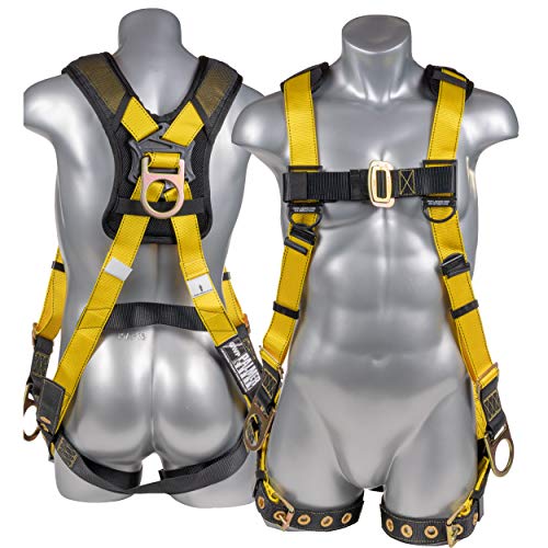 Exclusive Special ATERET Full Body Harness with 5 Point Adjustment I 3D Ring Fall Arrest Safey Harness w/Grommet Legs & Fall Indicators I OSHA ANSI Industrial Roofing Tool Personal Equipment (Yellow - Universal)