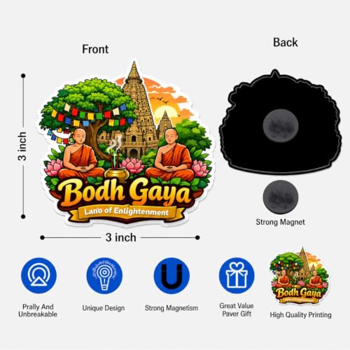 Image of Decorative Fridge Magnet Sticker for Refrigerator | Strong Magnetic Fridge Decor for Kitchen | Reusable Refrigerator Magnet for Home & Office, AG FM Bodh Gaya