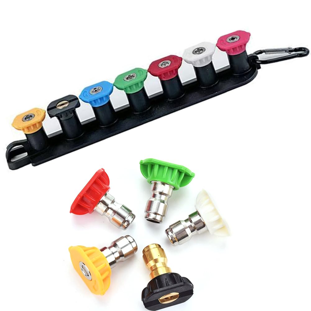 Pressure Washer Nozzle, 7-Color Pressure Washer Nozzle Holder 1/4in Quick Connect 0-65 deg Multiple Hole Sizes(Hole Diameter 1.2mm(0.047in))