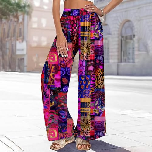 Akklian Wide Leg Pants Woman ​​​Tie-Dye Flowy Palazzo Pants 2024 High Waisted Casual Multicolor Lounge Trousers with Pocket4