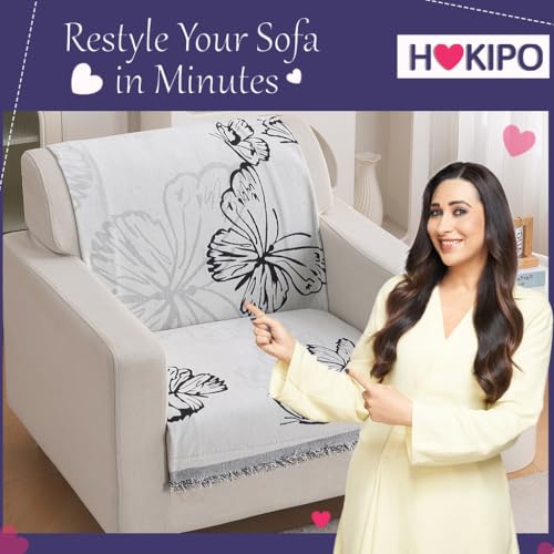 Image of HOKIPO Serene Abode Sofa Cover 1 Seater, 180x60 cm, Monochrome Butterfly
