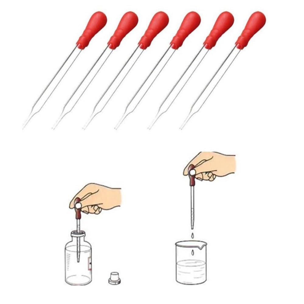 Pipeta de transferencia de vidrio, Pipeta Gotero Vidrio 10ml Cabeza Goma Roja 5 Piezas 120mm