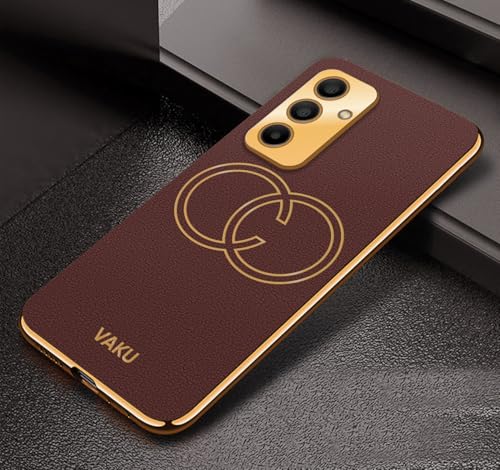 Image of Vaku Luxos Skylar Back Cover for Samsung Galaxy M34 5G with Leather Pattern Gold Electroplated Soft TPU Cover Shockproof Protective Case- Brown