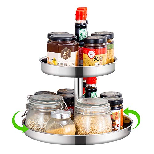 Spice Racks for Cabinets Kitchen Spices Turntable 2 Tier Cabinet Organizer Seasoning Rack Adjustable Space Rack Adjustable Spice Rack Double Deluxe Kitchen Organizer Shelf for Cabinets Rotating Spice