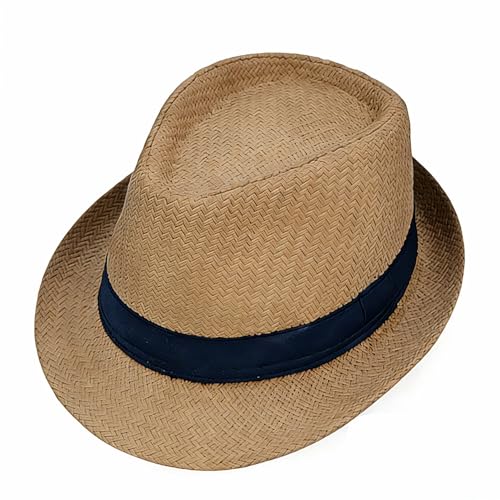 Giroir Straw Fedora Hat for Men Panama Sun Hat for Summer Beach Travel (US Alpha Medium Khaki)