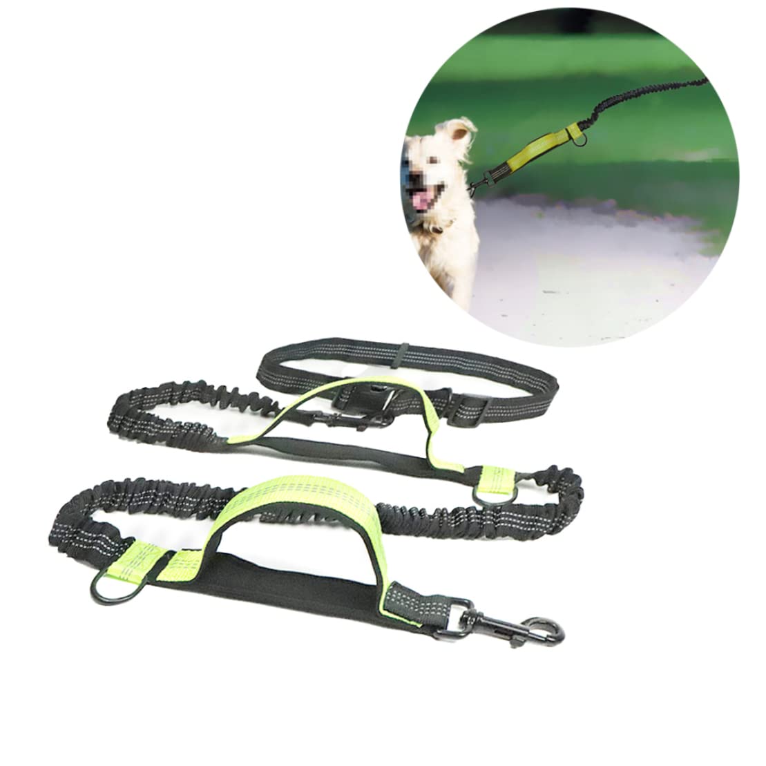 Guinzaglio per Cani da Corsa Guinzaglio per Cani Regolabile Cintura da Passeggio Guinzaglio Cintura per Cani Guinzaglio per Cani a Mani libere Doppio telescopico Riflettente per Cane Verde Chiaro