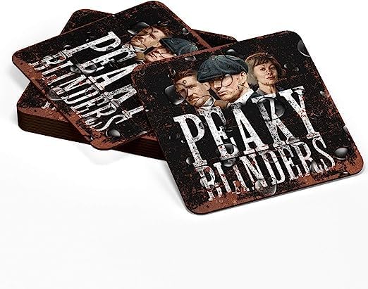 Two PEAKY BLINDERS Wooden Coasters Mancave Vintage Retro Wood Bar Pub Wall Round Coaster