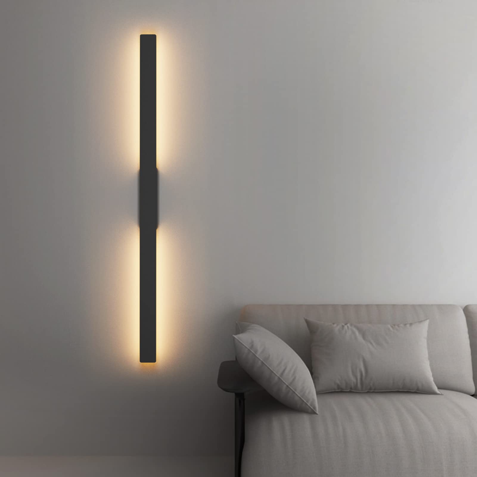 Klighten Aplique Larga de Exterior/Interior LED 28W 1750LM, Impermeable IP65 Lámpara de Pared, Luz de pared Moderno para Terraza Pasillo Entrada Villa, Blanco calido 3000K, 104cm, Negro