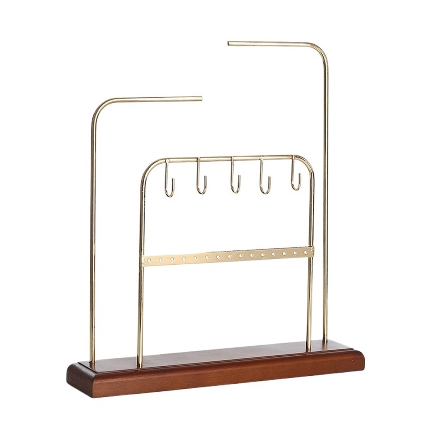 CJHFR472SG Jewelry Organizer Stands Electroplating Metal Multi-Tier Jewellery Display Stand with Wooden Base Jewelry Display Stand