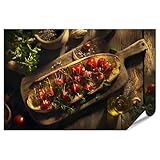 islandburner XXL Bild Poster Geröstetes Baguette mit Kirschtomaten und Kräutern für Küche Gourmetliebhaber Delikatessengeschäft Premium Bilder Fotodruck