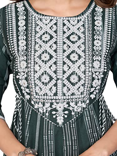 Image of Vbuyz Women's Cotton Blend Print & Embroidered Anarkali Stitched Kurta