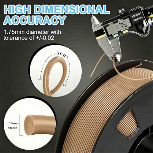 Image of LOVOON PLA Filament 1KG, 1.75mm 3D Printer Filament Dimensional Accuracy + /- 0.02mm, Neatly Wound 3D Printing Filament, Fits Most FDM 3D Printers, 1KG Spool (2.2lbs), Wood Color