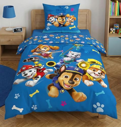 Aymax Housse de Couette Pat' Patrouille Réversible - Parure de Lit Enfant 140x200 cm avec Taie...