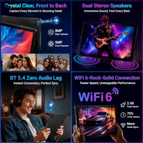 Image of 2026 Android 16 Tablet 11inch, 32GB +256GB +1TB Expand, 7800mAh Large Battery, Penta-Core CPU, Wi-Fi 6, HD IPS Touchscreen Display, Dual Camera, Black