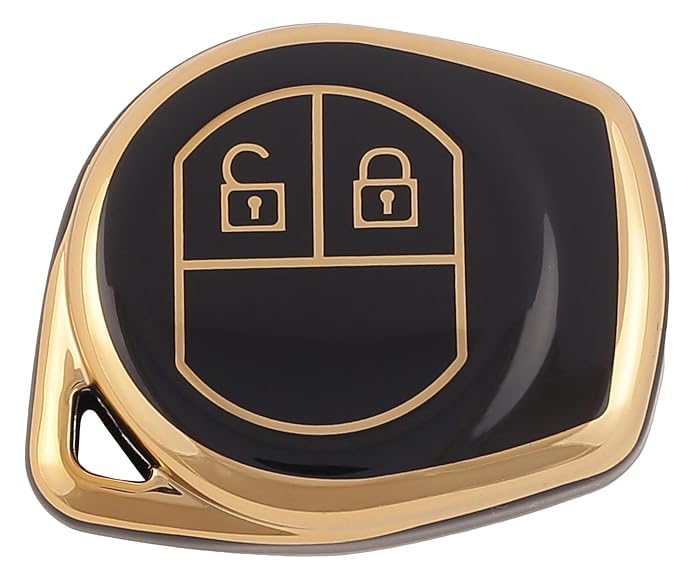 Image of Premium Metal Car Key Cover for 2 Button Smart Key Remote | Luxury Zinc Alloy Key Case with Protective Shell | Scratch Resistant Key Fob Protector | Black & Gold