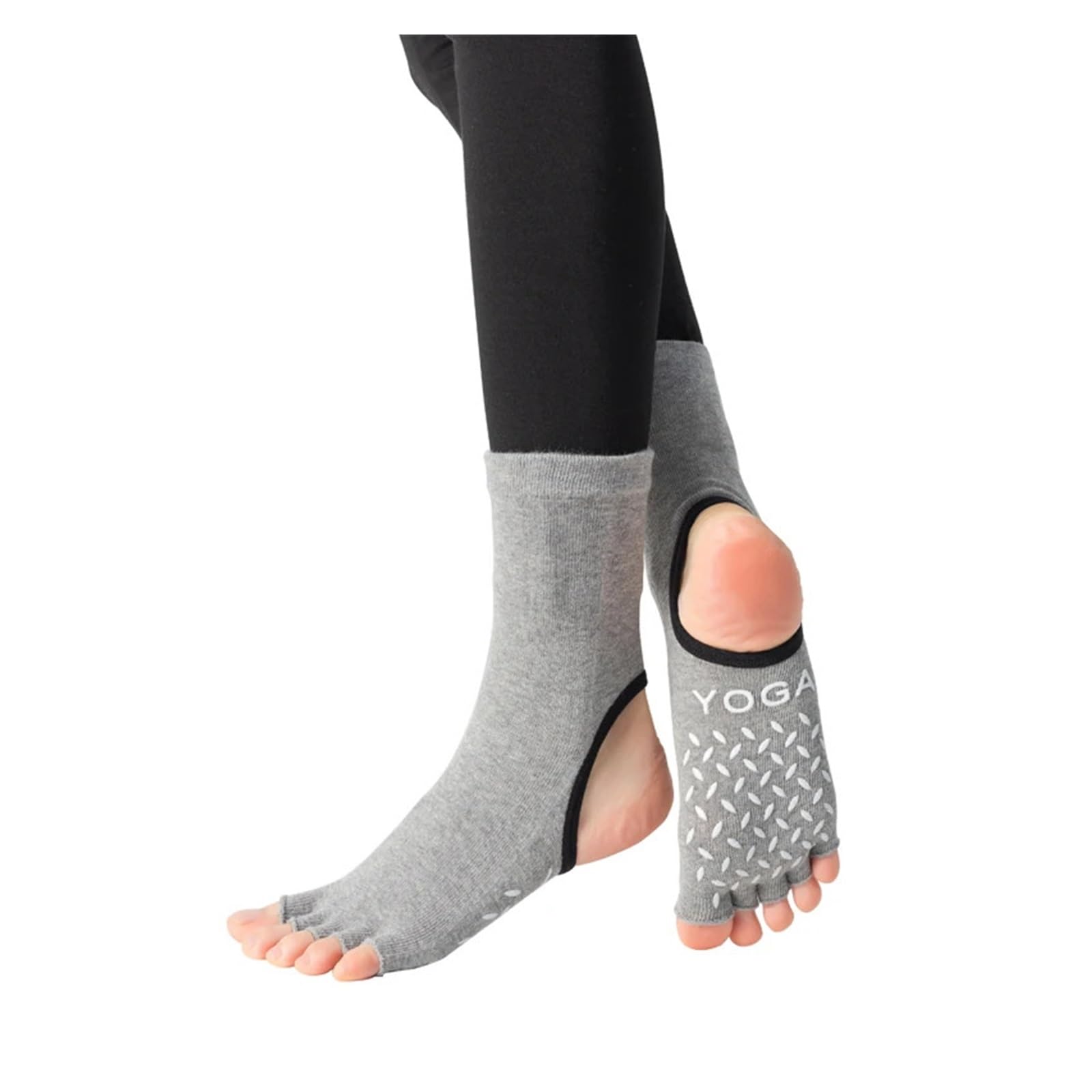 Pilates Socken Rutschfeste Zehenlose Pilates-Socken Mit Fünf Fingern, Baumwolle, Yoga-Socken For Frauen, Fitness, Sport, Tanz, Ballett, Knöchelsocken For Damen