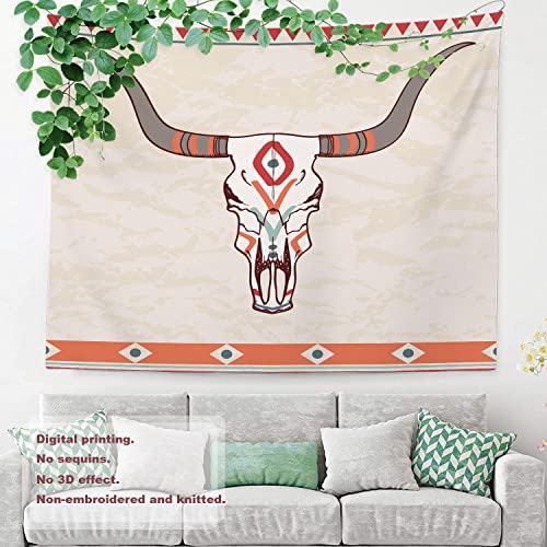 Shrahala Khaki Abstract Bull Wall Tapestry, Violet Skull Wall Hanging Large Tapestry Decoration Polyester Fiber White Hem Around For Dorm Room Bedroom 59.1 X 82.7 In #TOP2